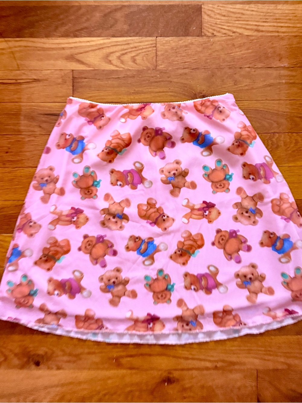NWOT Y2K Pink Teddy Bear Print A-Line Skirt